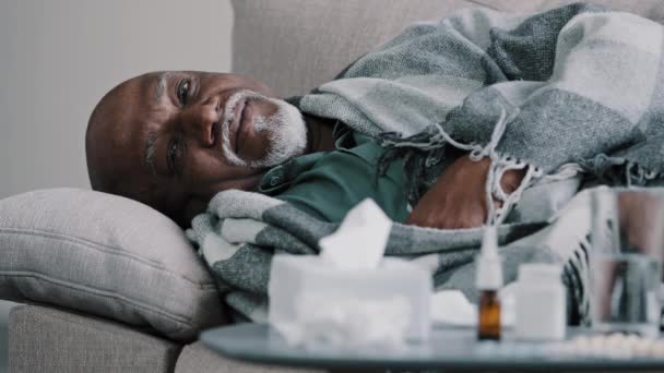 Bad Feeling Grandpa African American Old Ill Man Sick Suffering — Stock video