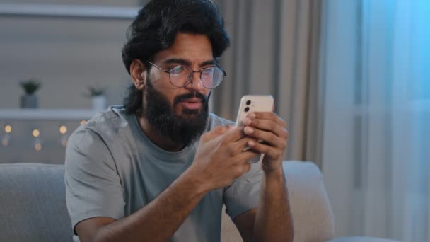 Serious Busy Arabian Indian Man Bearded Male Glasses Typing Browsing – Stock-video