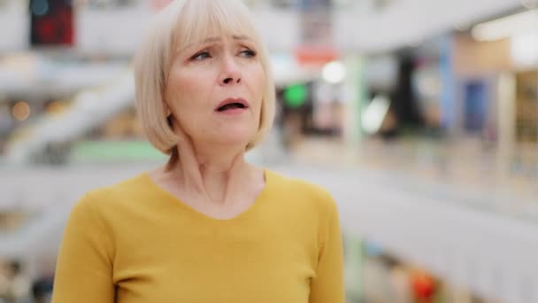 Mature Caucasian Unwell Woman Standing Indoors Coughing Covers Mouth Hands — Video Stock