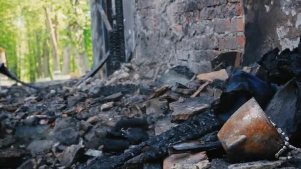 Kharkiv Kharkov Region Skovorodinovka Skovorodinivka Ukraine 2022 Burnt Ruined Building — Stock Video