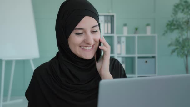 Portrait Smiling Arabian Muslim Islamic Business Woman Black Hijab Professional — Video