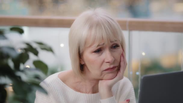 Sad Frustrated Mature Businesswoman Looking Sadly Laptop Screen Loss Important — Video