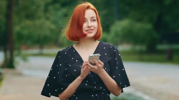 Happy Female Winner Red Haired Successful Woman Girl Young Model — Αρχείο Βίντεο