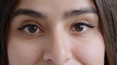 Close up details beautiful human body part female dark eyes make-up black eyeliner arabic middle-eastern woman young girl lebanese islamic lady female patient with long eyelashes good eyesight vision
