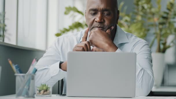 Creative African Businessman Senior American Worker Using Computer Device Office — Vídeos de Stock