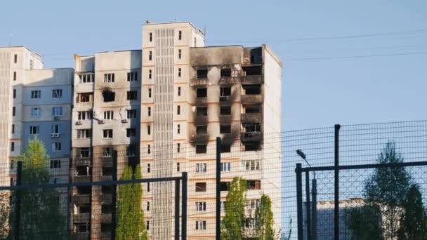 Charkiw Charkow Ukraine 2022 Zerstörte Gebäude Niedergebrannt Wolkenkratzer Horror Krieg — Stockvideo