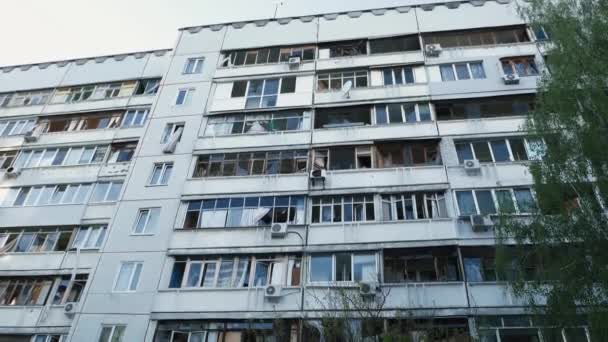 Kharkiv Kharkov Ukraine 2022 Broken Windows Empty Balconies Frames Crush — Stock video