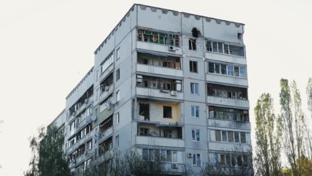 Kharkiv Kharkov Ukraine 2022 Burnt Destroyed Civilian Building Apartment Bombing — Vídeo de stock