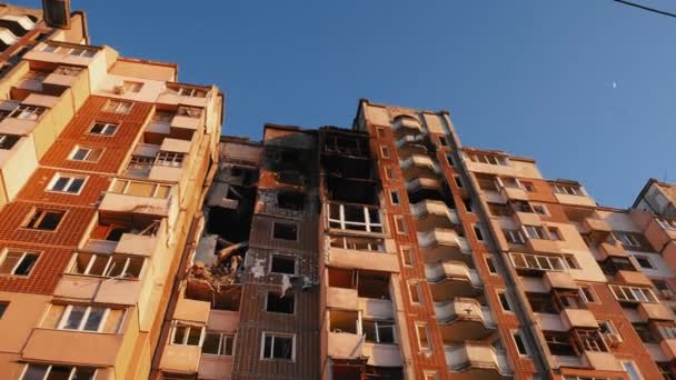Kharkiv Kharkov Ukraine 2022 Bottom View Destroyed Residential Building Result — ストック動画