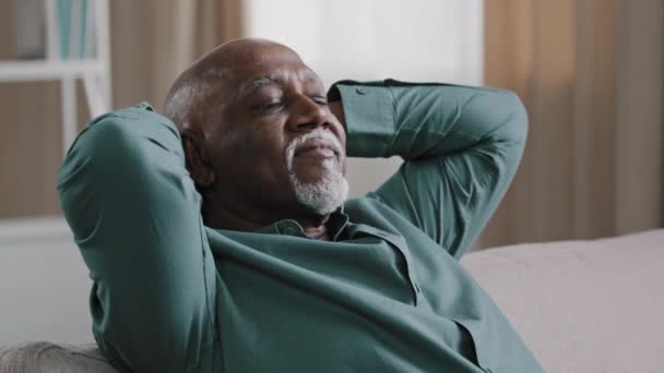 Portrait Contented Elderly African American Man Smiling Happy Carefree Grandpa — Vídeo de Stock