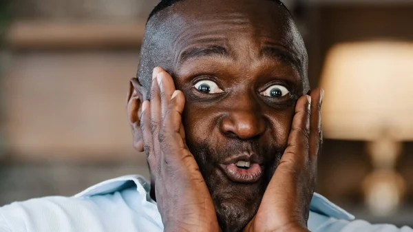 Surprised Portrait African American Ethnic Joyful Emotional Man Businessman 50S — Stock fotografie