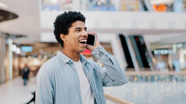 African Friendly African Man Smartphone Indoors Happy Smile Talking Conversation — Fotografia de Stock