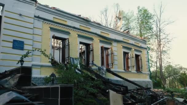Kharkiv Region Skovorodinovka Skovorodinivka Ukraine 2022 Burnt Building Skovoroda Museum — стокове відео