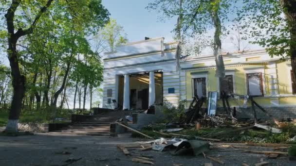 Kharkiv Region Skovorodinovka Skovorodinivka Ukraine 2022 Shelled Building Distance Shooting — Stok video