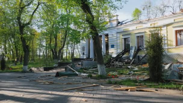 Kharkiv Region Skovorodinovka Skovorodinivka Ukraine 2022 Καταστράφηκε Οροφή Του Κοινωνικού — Αρχείο Βίντεο