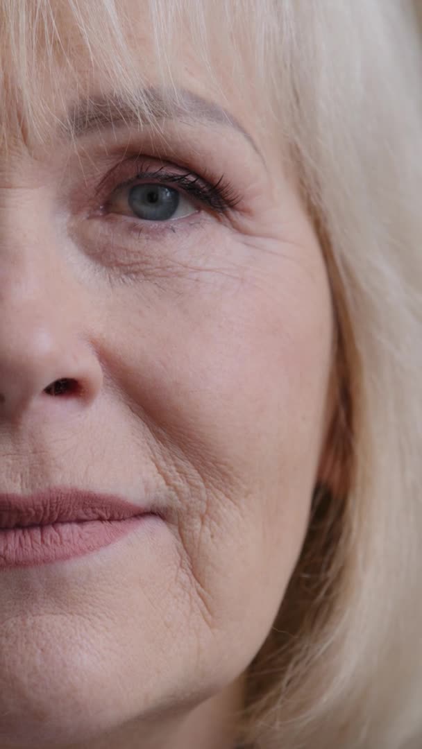 Extreme Close Vertical View Macro Detail Half Female Face Old — Stock Video