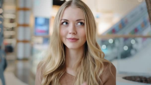 Indoor Woman Portrait Happy Victorious Cheerful Carefree Girl Blonde Woman — Stock video