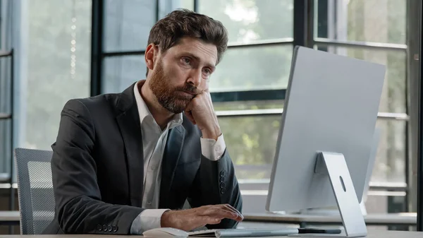 Tired Lazy Napping Yawn Adult Bearded Man Male Manager Worker — Stock Photo, Image