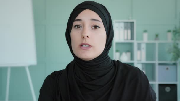 Webcam View Female Face Portrait Islamism Muslin Woman Black Hijab — Videoclip de stoc