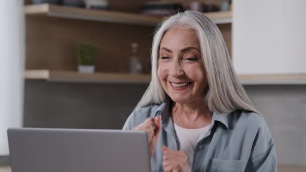 Caucasian Mature Middle Aged Female Pensioner Woman Chatting Online Distance — Vídeo de Stock