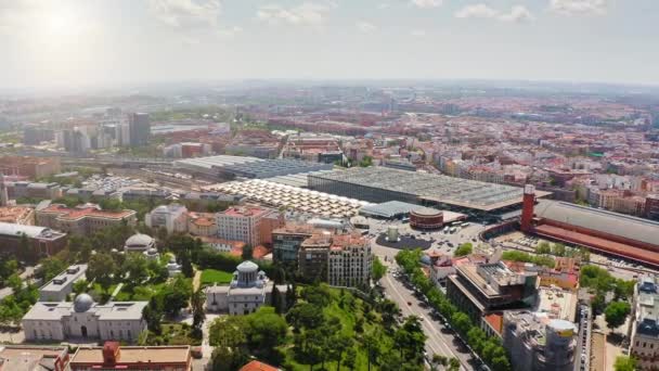 Aerial View Beautiful Popular Tourist City Madrid Atocha Train Station — Stockvideo