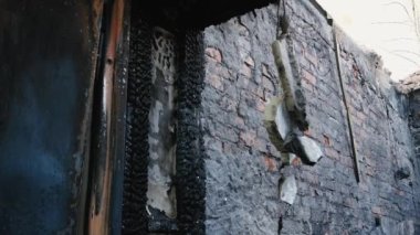 Kharkiv region, Kharkov, Skovorodinovka, Skovorodinivka, Ukraine - 05.07.2022: burnt walls inside Literary Memorial Museum of Skovoroda after war rocket attack consequences of fire destruction ruins