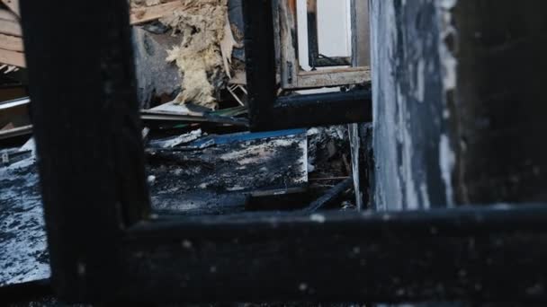 Kharkiv Region Kharkov Skovorodinovka Skovorodinivka Ukraine 2022 Burnt Ash Window — Stockvideo