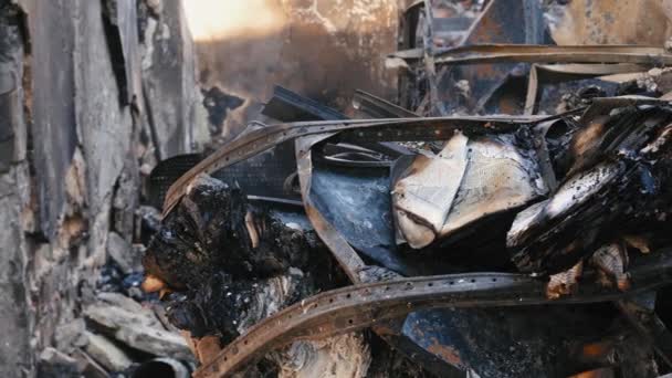 Kharkiv Region Skovorodinivka Skovorodinovka Ukraine 2022 Burnt Destroyed Heap Metal — стокове відео
