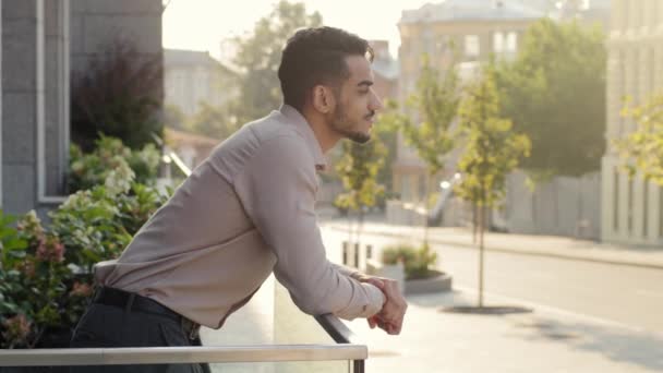 Side View Relaxed Dreaming Planning Pensive Happy Businessman Bearded Boss — Video