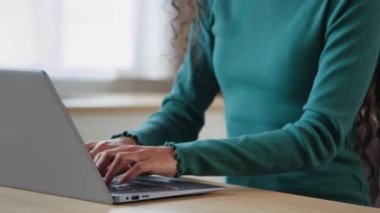 Unrecognizable woman business lady freelancer student work on modern computer from home chatting online in social networks typing email distant education during coronavirus pandemic e-commerce trading