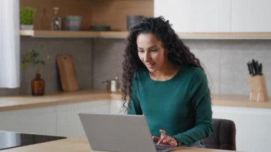 Happy excited female winner freelancer lucky housewife businesswoman shopper rejoice internet victory online bet lottery win discounts feel euphoria enjoyment have fun celebrate triumph wow reaction