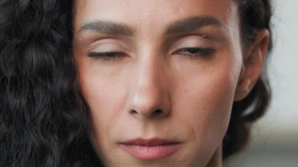 Close Headshot Female Portrait Indoors 30S Sad Upset Arabian Girl — Vídeo de Stock