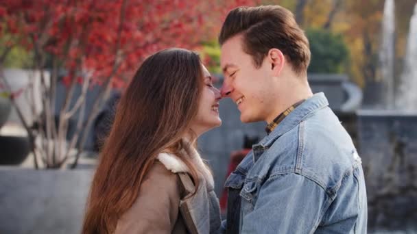 Gentle Caucasian Boyfriend Man Caress Loved Girlfriend Woman Talk Future — стоковое видео