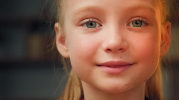 Portrait Cute Caucasian Little Preschool Girl Daughter Toddler Pretty Talented — стоковое видео
