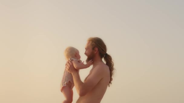 Strong Caucasian Bearded Father Lovely Dad Playing Son Daughter Infant — Stockvideo