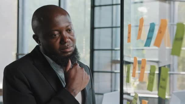 Thoughtful African Entrepreneur American Adult Bearded Male Businessman Team Leader — Videoclip de stoc