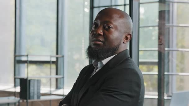 Confident Strong African Businessman Optimistic Joyful American Adult Bearded Ethnic — Stok video
