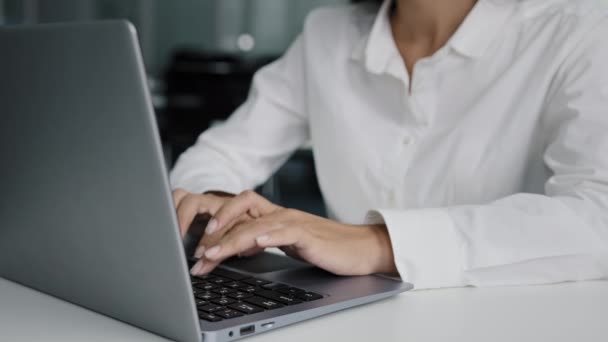 Close Female Hands Typing Laptop Young Businesswoman Working Office Writing — Stock video