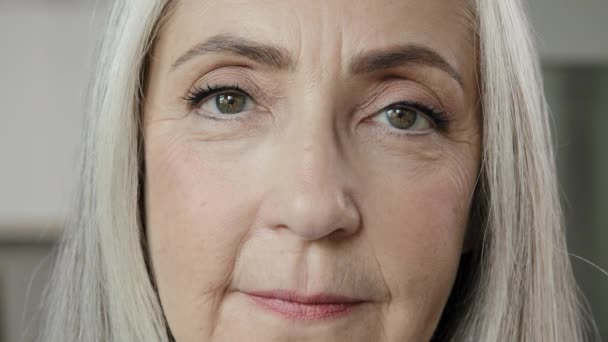 Close Female Portrait Old Lady Blonde Grey Haired Mature Woman — Vídeo de Stock