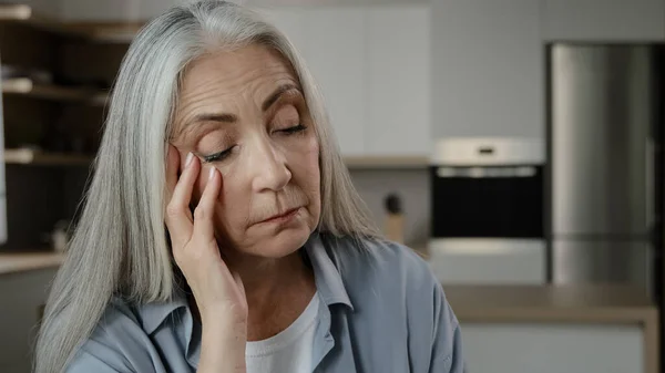 Disappointed Sad Elder Caucasian Woman Grey Haired Lady Mature Miserable — Foto de Stock