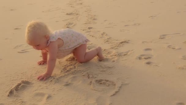 Ensam Smart Aktiv Vit Baby Småbarn Dotter Unge Spädbarn Krypa — Stockvideo