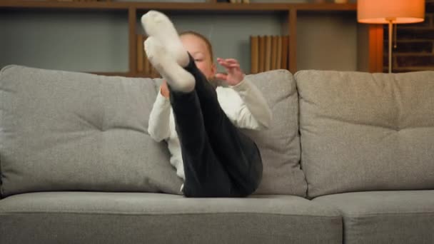 Active Little Kid Girl Jump Comfortable Sofa Living Room Use — Stock Video © jet_po.mail.ru #608883550