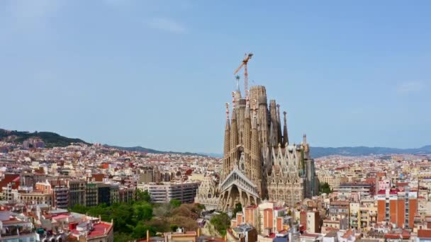 Spain Barcelona 2022 Top Arial View Drone Stone Monumental Sagrada — Stock Video