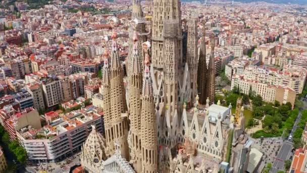 Spain Barcelona 2022 Top Aerial View Flying Drone Shot Catholic — Stock Video