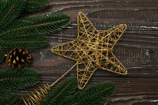 Decoración Forma Estrella Navidad Sobre Fondo Madera Marrón — Foto de Stock