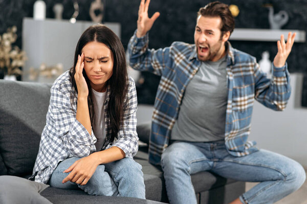 Family Quarrel Disagreement Misunderstanding Family Caucasian Couple Sitting Sofa Living Royalty Free Stock Images