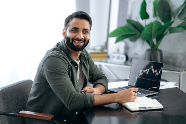 Portrait Handsome Attractive Positive Successful Indian Arabic Crypto Investor Stock Stock Picture