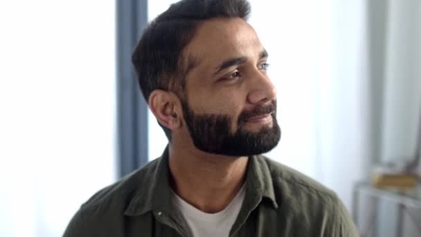 Portrait Charismatic Positive Successful Indian Arabian Man Company Ceo Freelancer — Stock Video