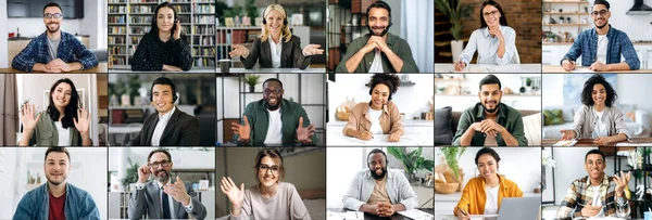 Colagem Mosaico Panorâmica Umas Caras Grupo Multiracial Homens Mulheres Sorridentes — Fotografia de Stock