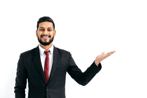 Copy Space Your Presentation Positive Elegant Arabian Indian Man Formal — 스톡 사진